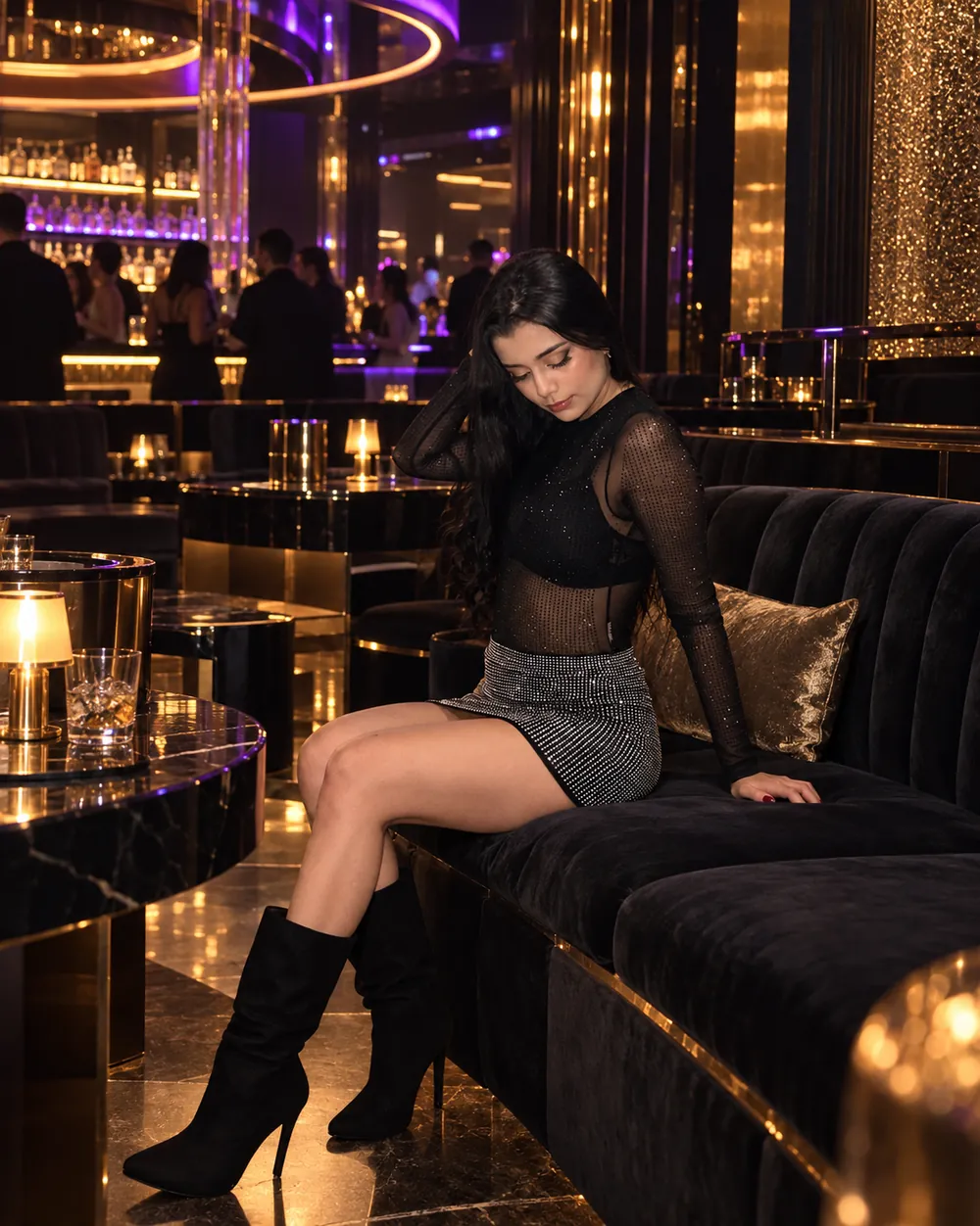Luisa en un lounge de noche